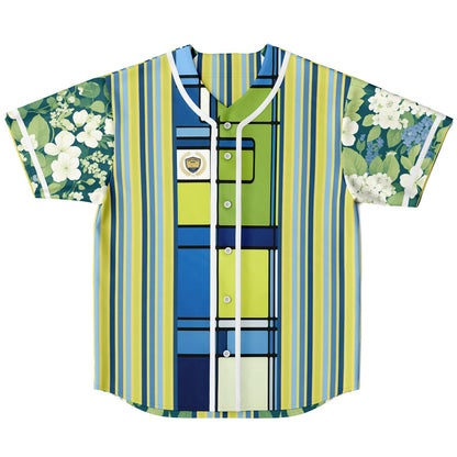 Blue Algae in Floral Stripes Reversible Eco-Poly Short Sleeve Reversible Baseball Jersey