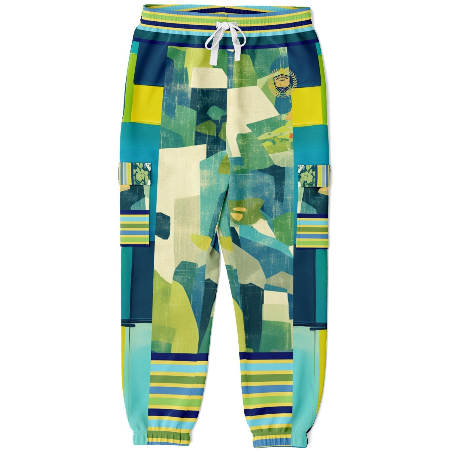 Blue Algae in Colorblock Stripes Eco-Poly Unisex Cargo Joggers
