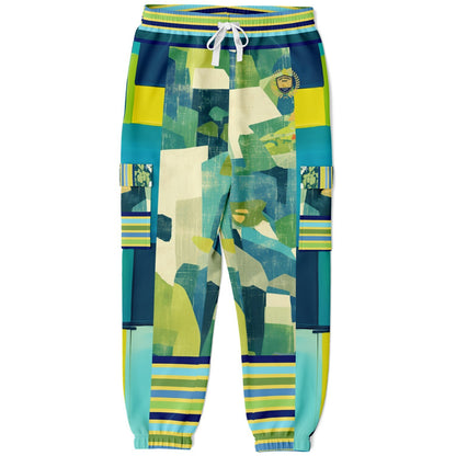Blue Algae in Colorblock Stripes Eco-Poly Unisex Cargo Joggers