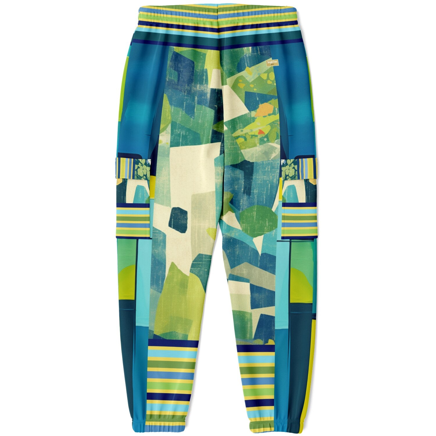 Blue Algae in Colorblock Stripes Eco-Poly Unisex Cargo Joggers