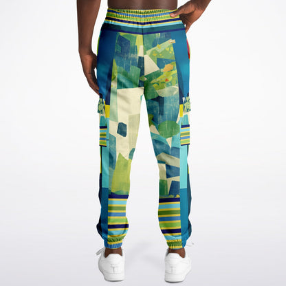 Blue Algae in Colorblock Stripes Eco-Poly Unisex Cargo Joggers