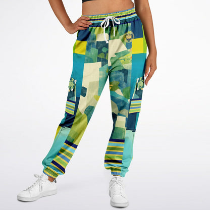 Blue Algae in Colorblock Stripes Eco-Poly Unisex Cargo Joggers