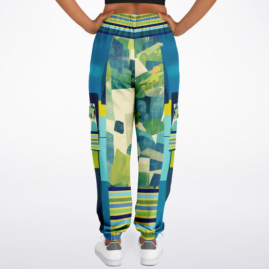 Blue Algae in Colorblock Stripes Eco-Poly Unisex Cargo Joggers