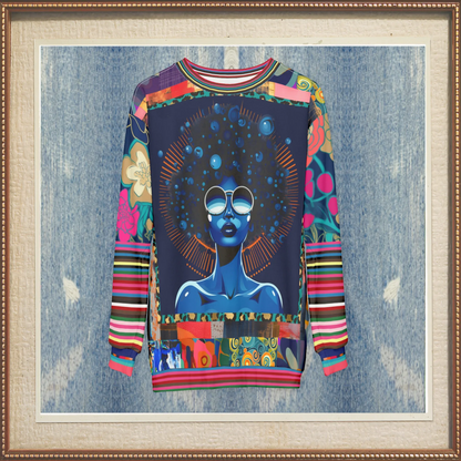 Blue Black Diva Floral Queen Unisex Sweatshirt (Gold Label)