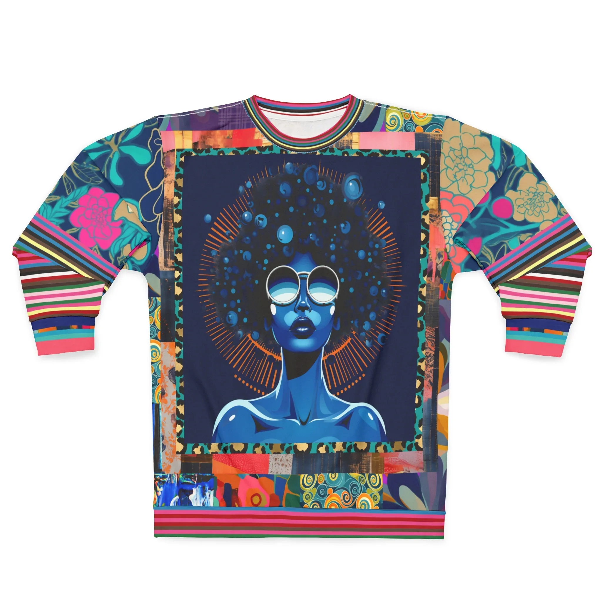Blue Black Diva Floral Queen Unisex Sweatshirt (Gold Label)