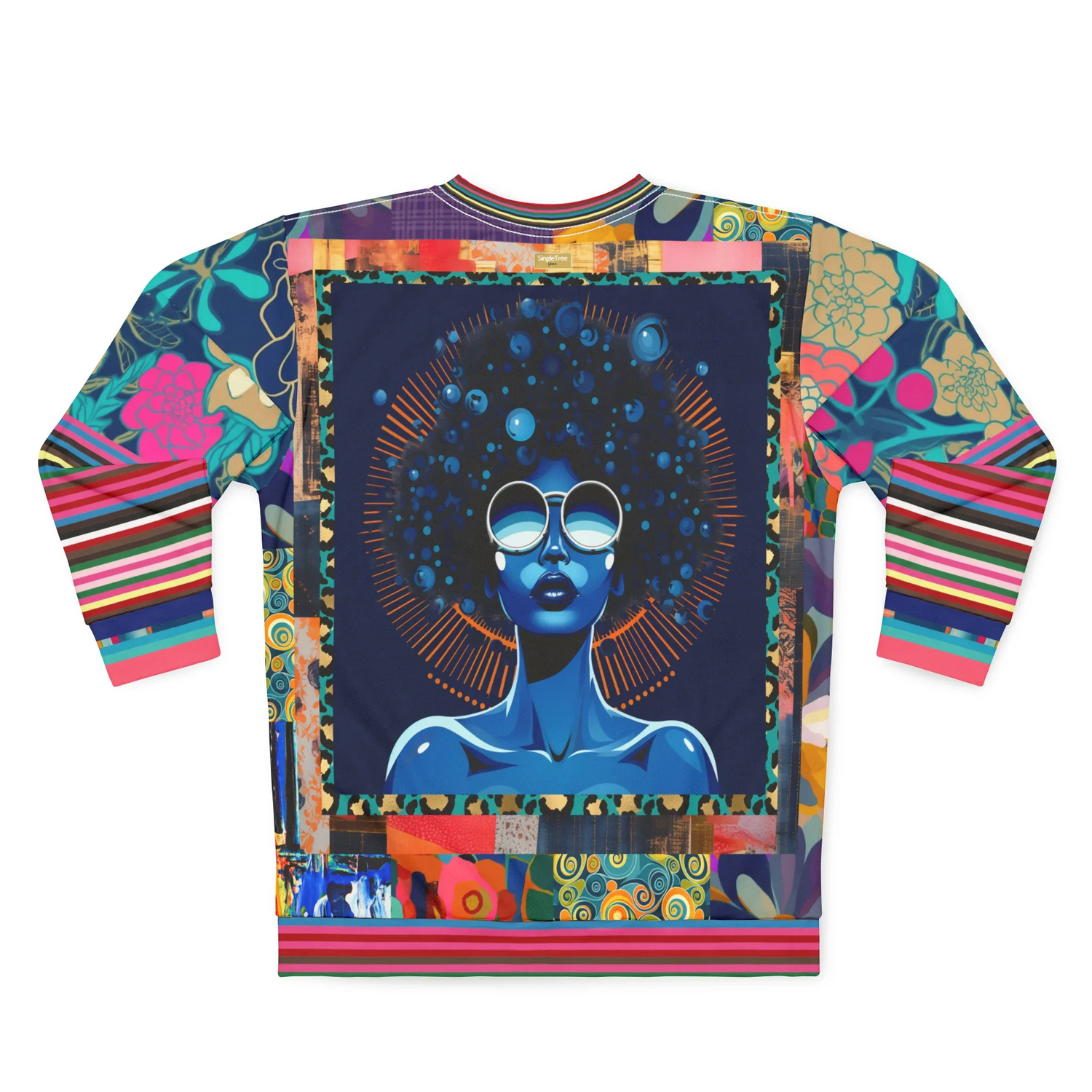 Blue Black Diva Floral Queen Unisex Sweatshirt (Gold Label)