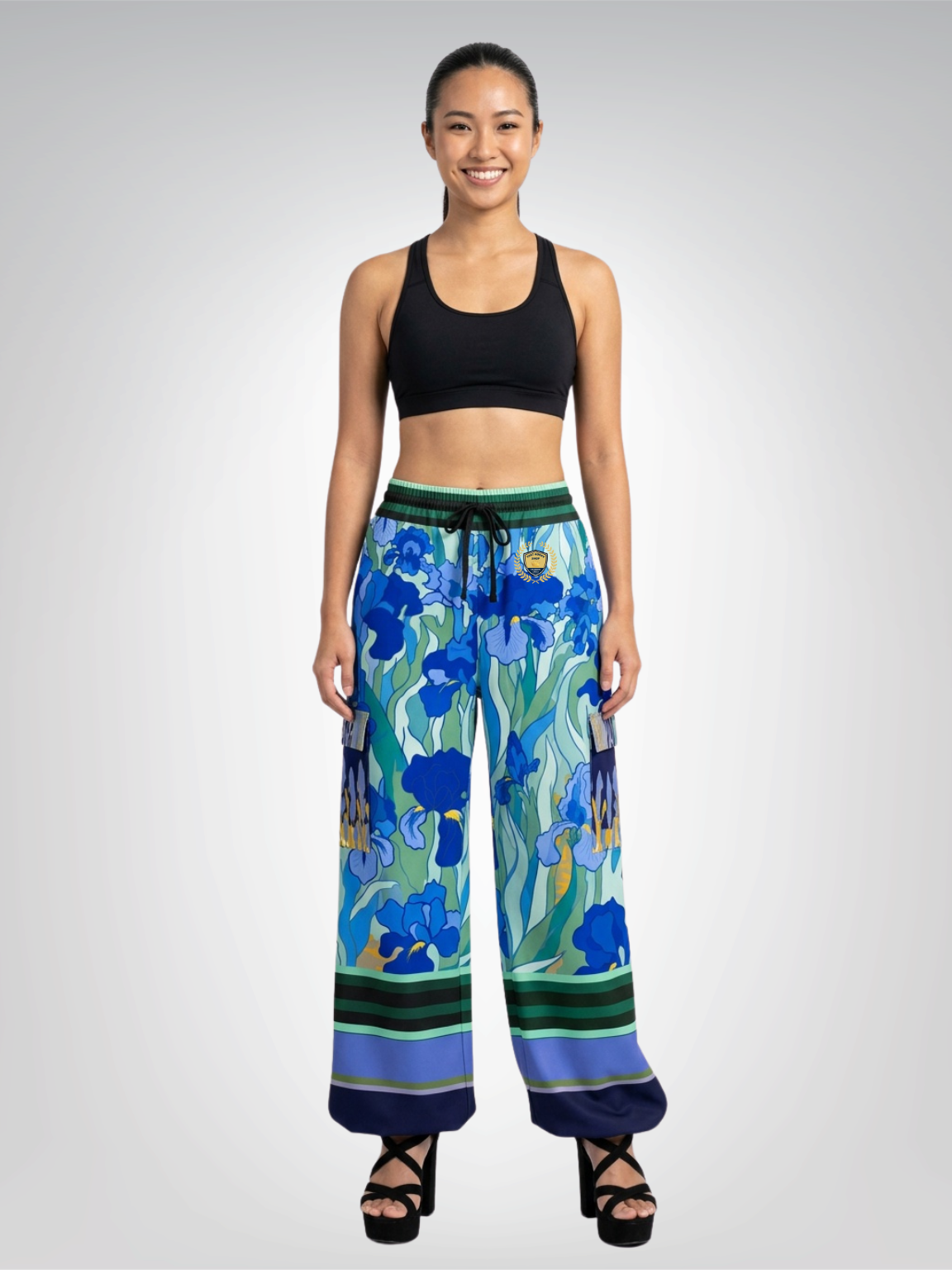 Blue Iris Fields Floral Pring Cargo Pants - Van Gogh