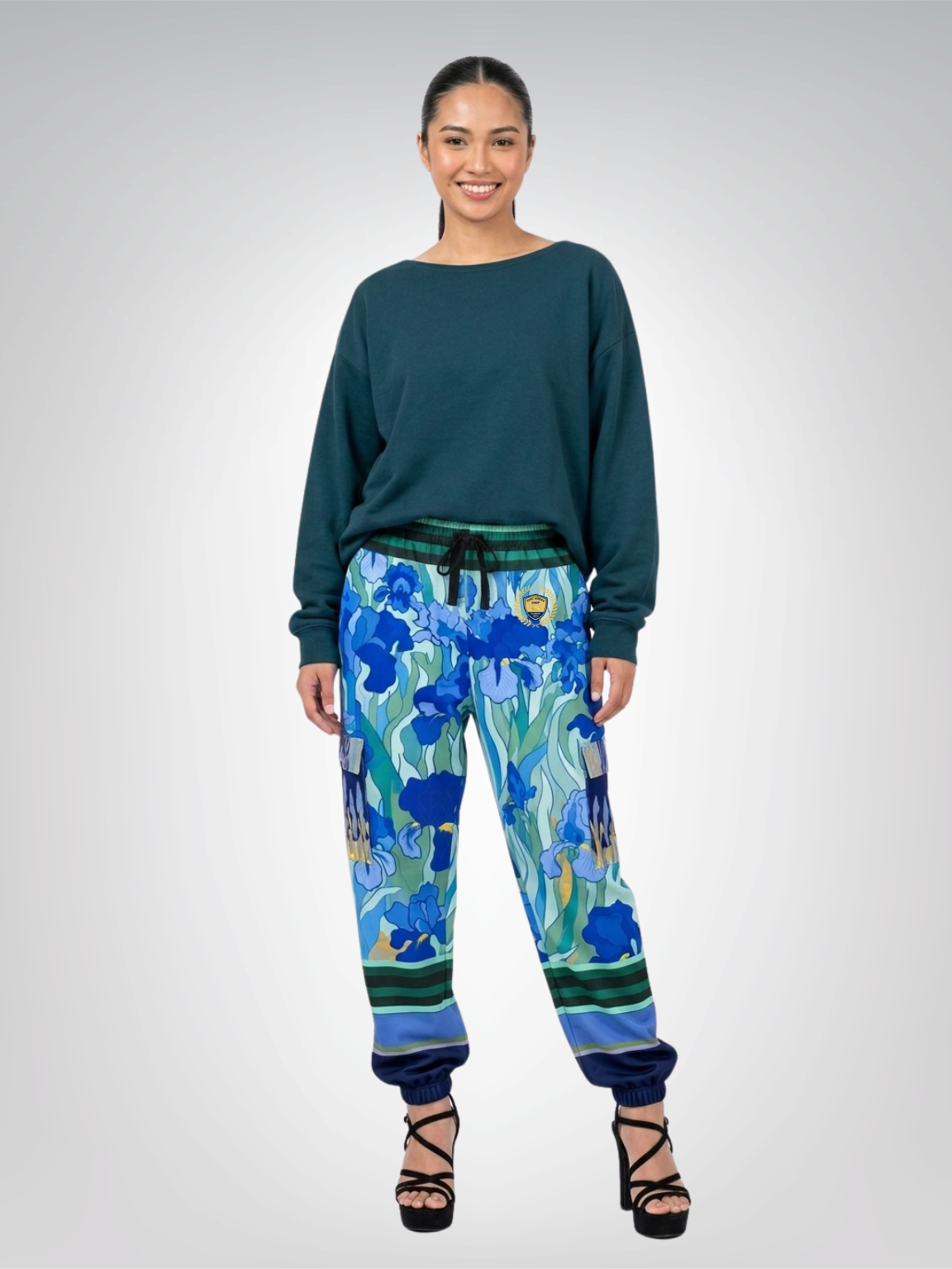 Blue Iris Fields Floral Eco-Poly Cargo Joggers - Van Gogh