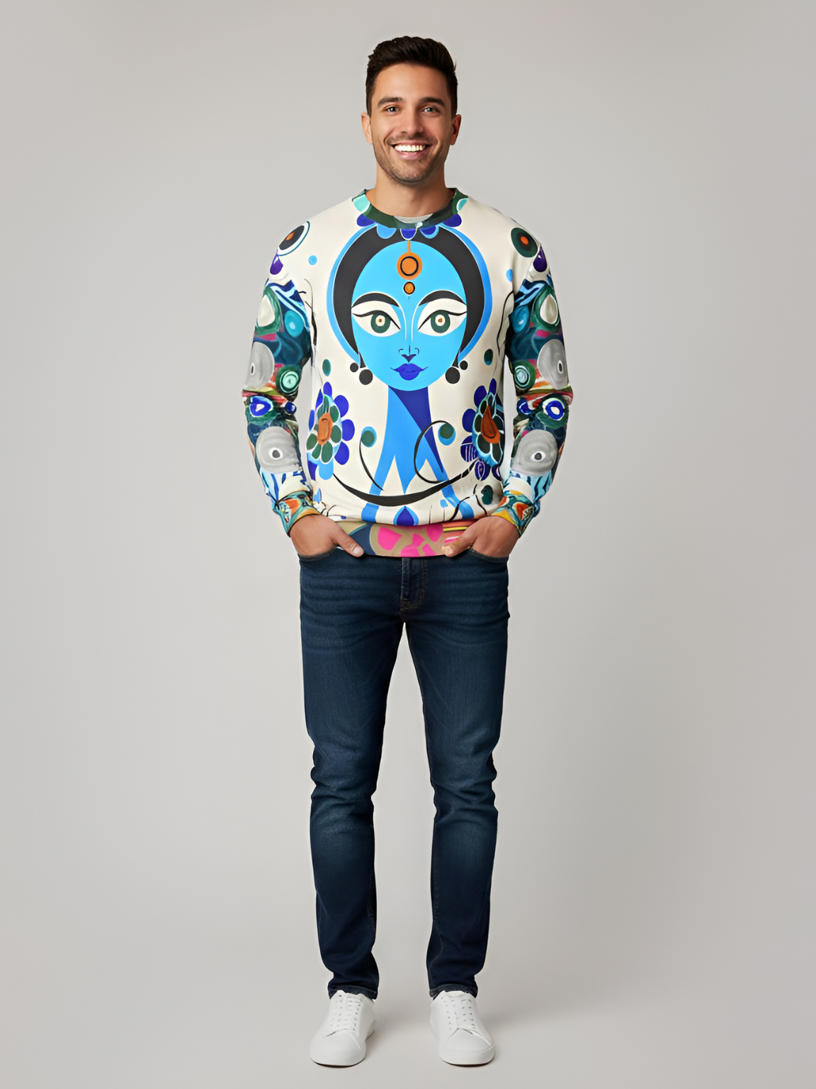 Blue Devi Goddess Floral Unisex Sweatshirt (Gold Label)