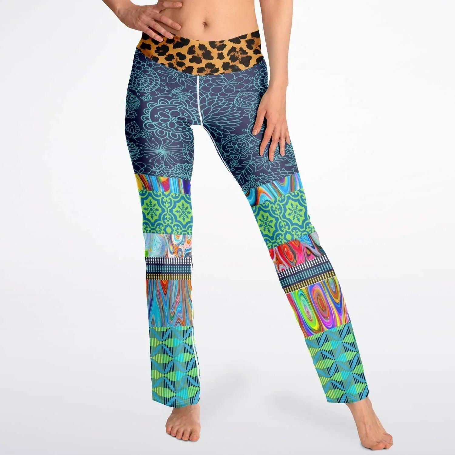 Blue Festival Fantasy Patchwork Flare Leggings