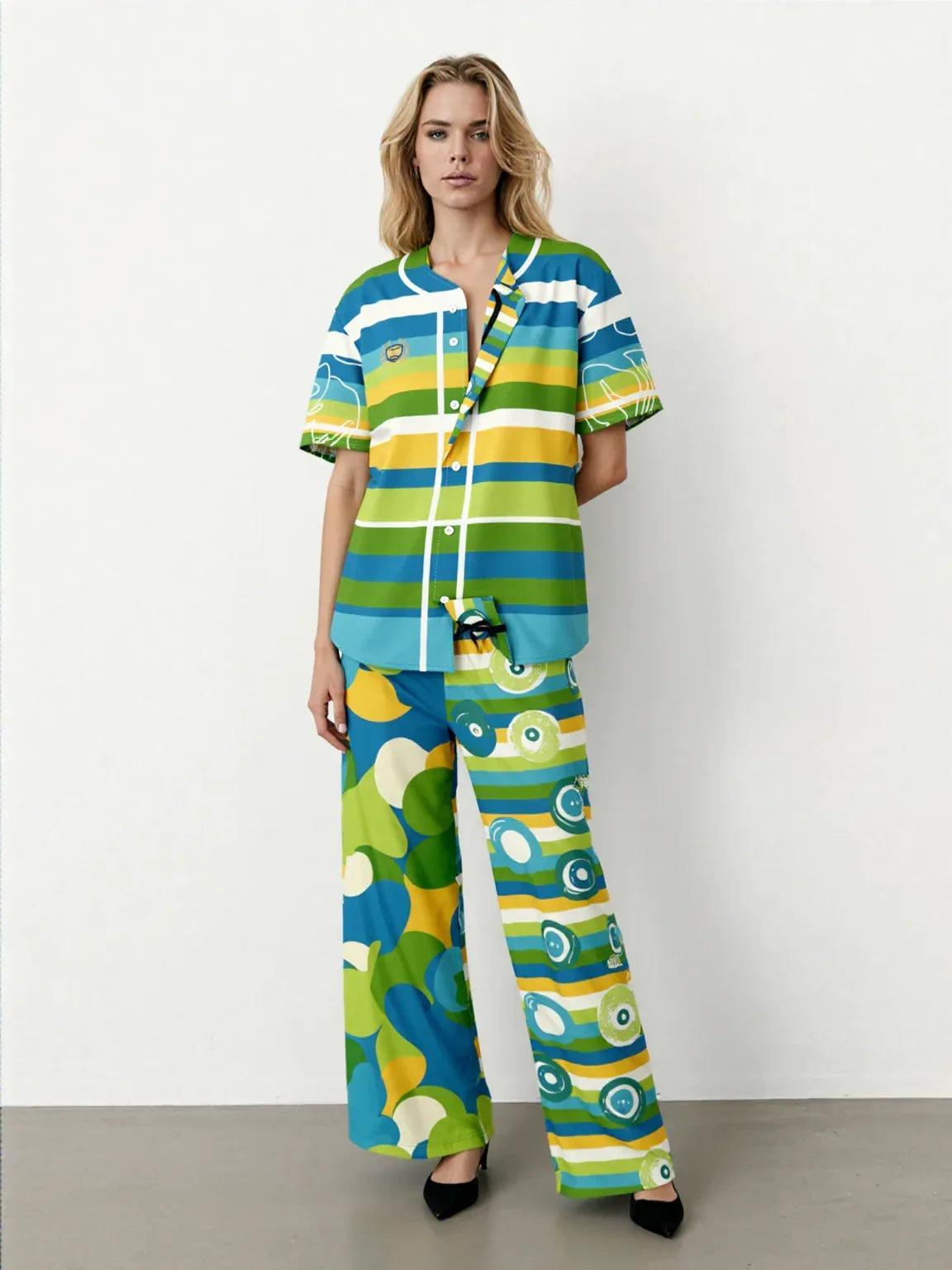 Green Earth 70s Blob Stripe Reversible Eco-Poly Short Sleeve Reversibl ...