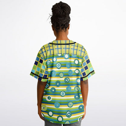 Blue Green Abstract 70s Blob Stripe Reversible Eco-Poly Short Sleeve Reversible Baseball Jersey