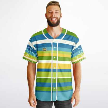 Blue Green Abstract 70s Blob Stripe Reversible Eco-Poly Short Sleeve Reversible Baseball Jersey