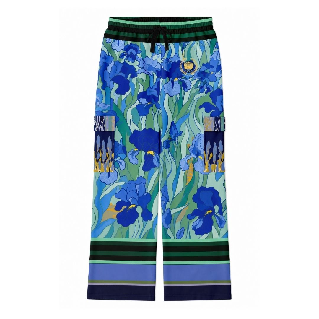 Blue Iris Fields Floral Pring Cargo Pants - Van Gogh