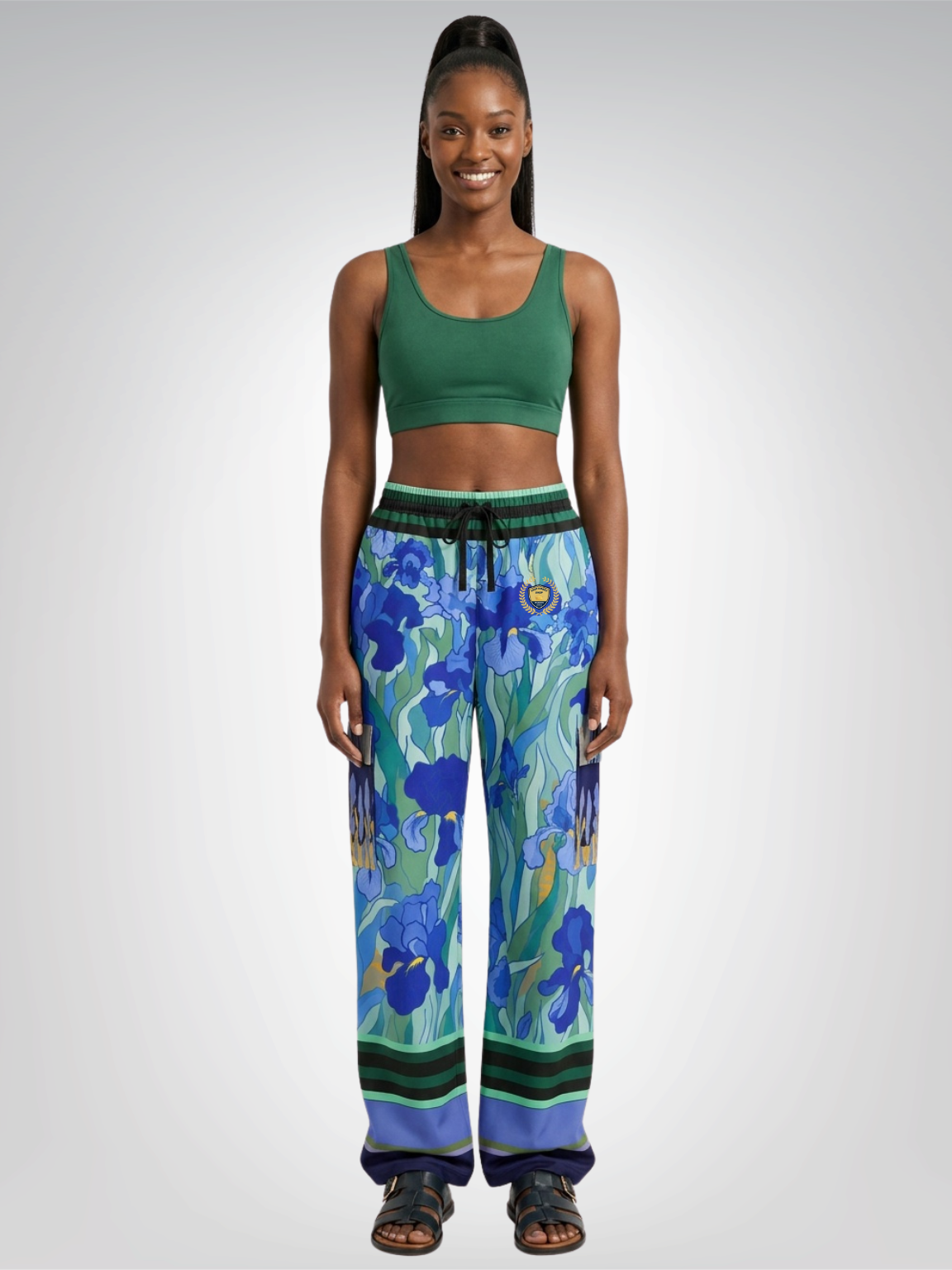 Blue Iris Fields Floral Pring Cargo Pants - Van Gogh