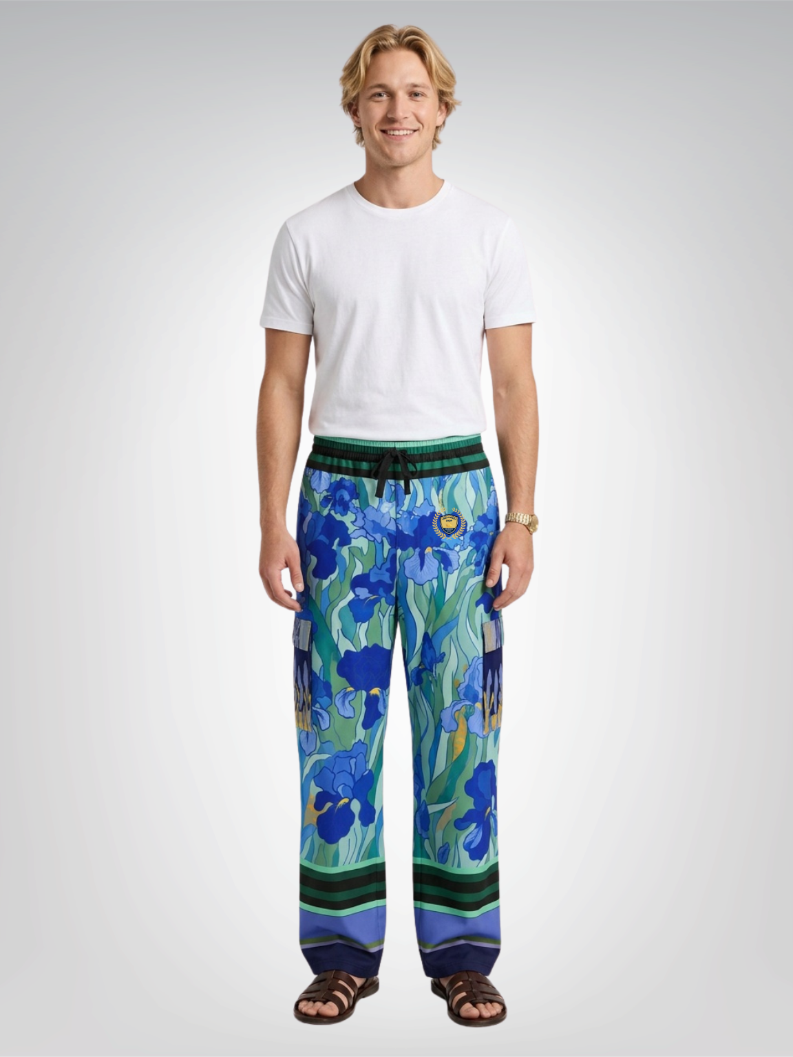 Blue Iris Fields Floral Pring Cargo Pants - Van Gogh