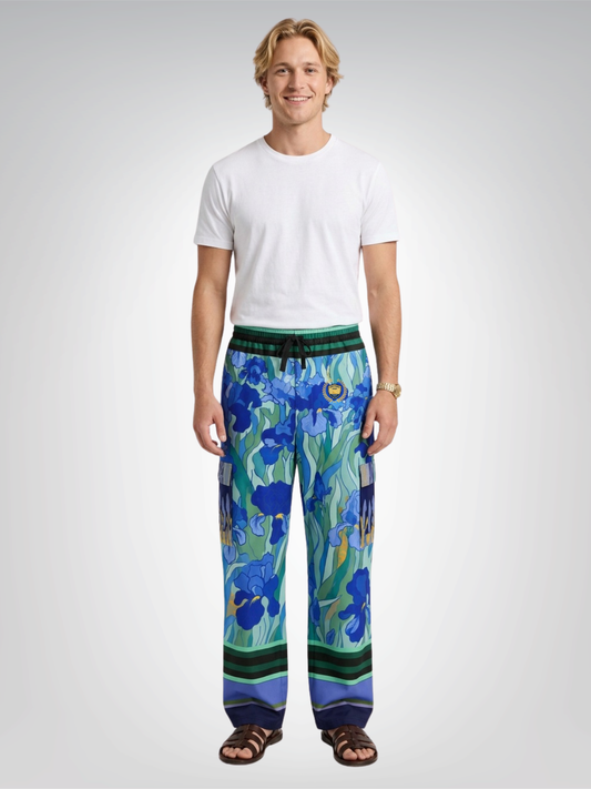 Blue Iris Fields Floral Pring Cargo Pants - Van Gogh