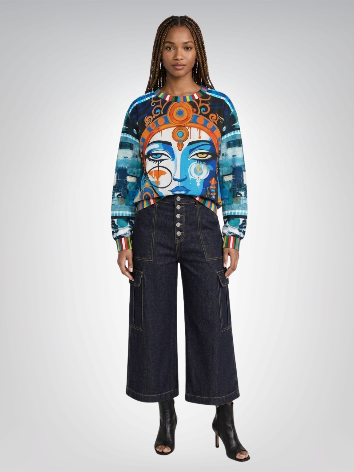 Blue Laxshmi Indian Devi Cropped Sweatshirt (Gold Label)