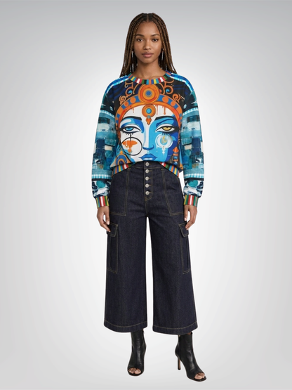 Blue Laxshmi Indian Devi Cropped Sweatshirt (Gold Label)