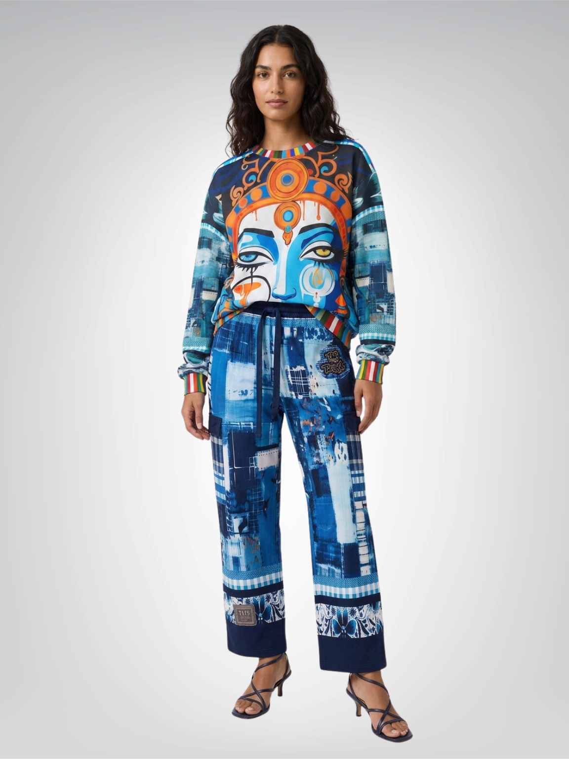 Blue Laxshmi Indian Devi Cropped Sweatshirt (Gold Label)