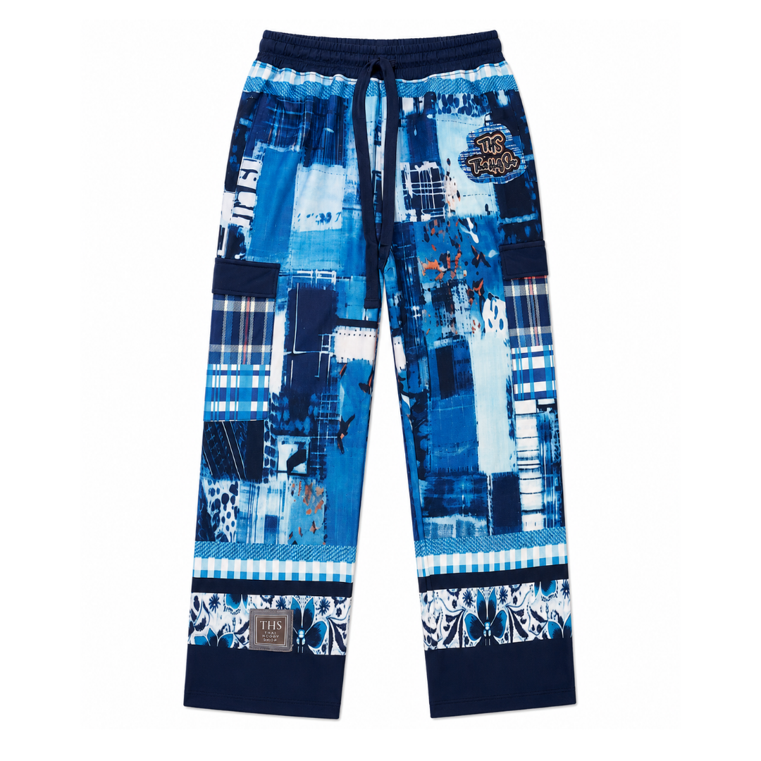 Blue Laxshmi Slapstick Patchwork Cargo Pants