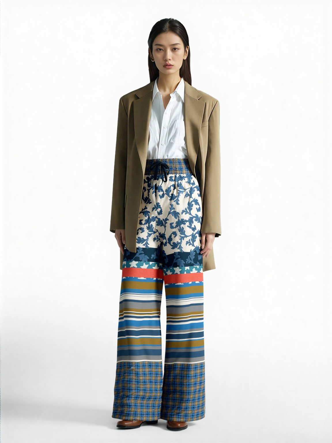 Blue Vine Over You Floral Stripe Eco-Poly Wide Leg Pants