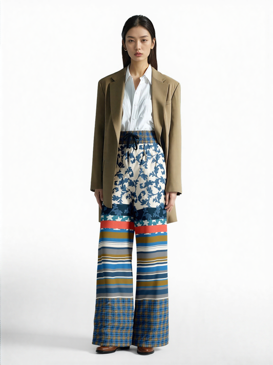 Blue Vine Over You Floral Stripe Eco-Poly Wide Leg Pants