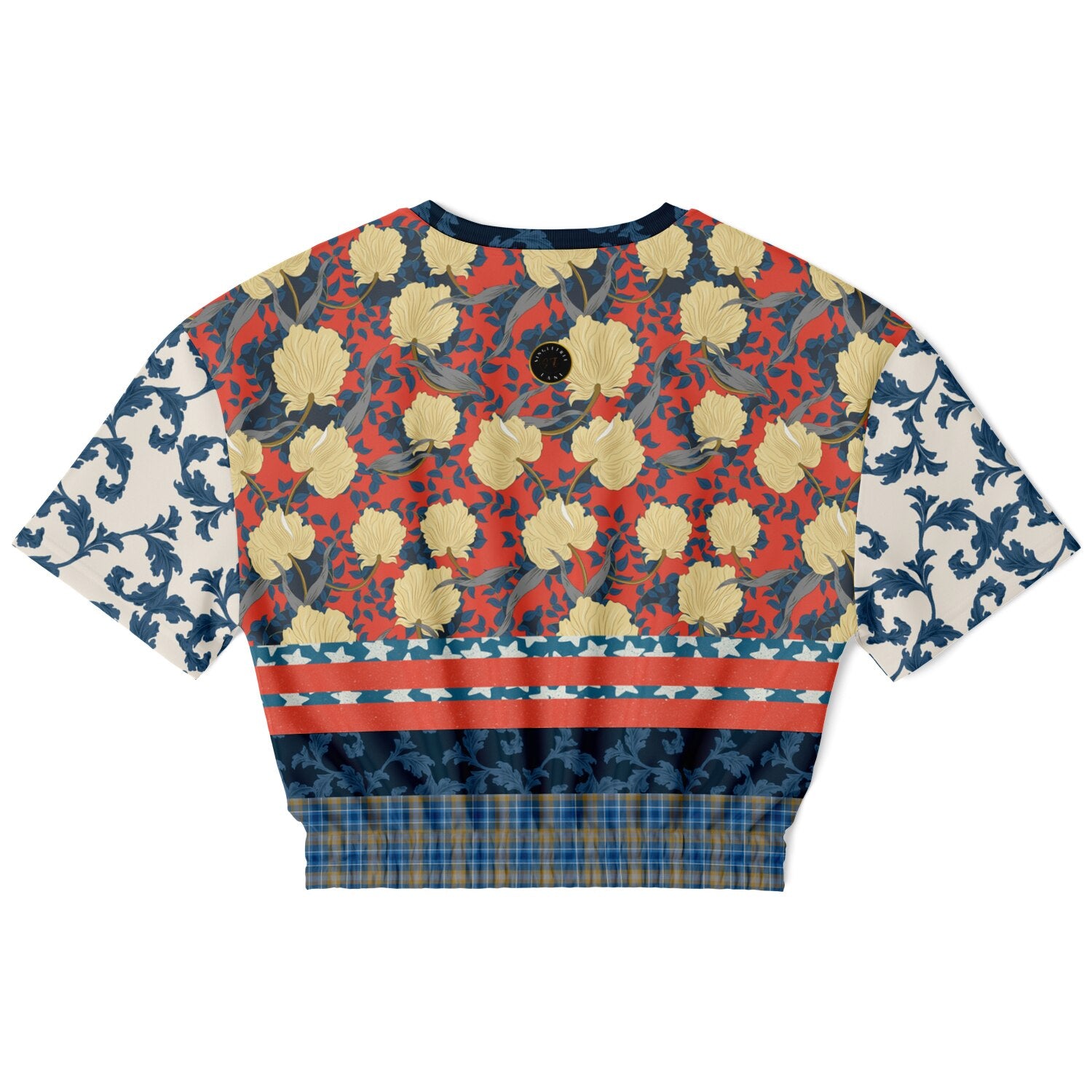 Blue Vine Over You Orange Floral Eco-Poly Short Sleeve Cropped Sweater