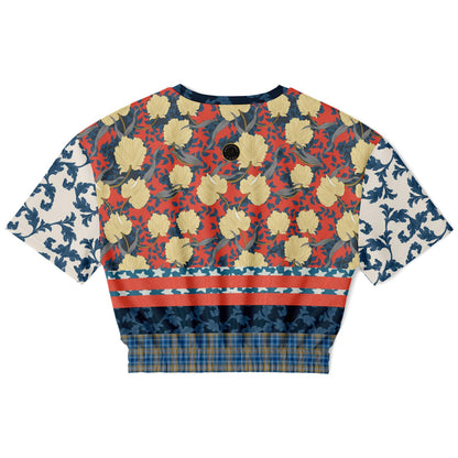 Blue Vine Over You Orange Floral Eco-Poly Short Sleeve Cropped Sweater