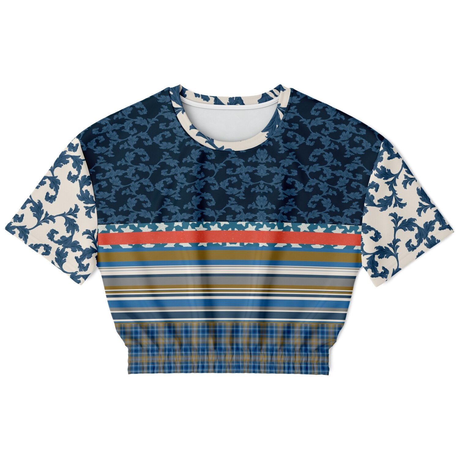 Blue Vine Over You Eco-Poly Short Sleeve Cropped Sweater