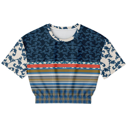 Blue Vine Over You Eco-Poly Short Sleeve Cropped Sweater