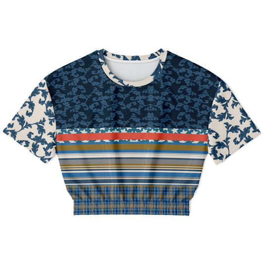 Blue Vine Over You Eco-Poly Short Sleeve Cropped Sweater