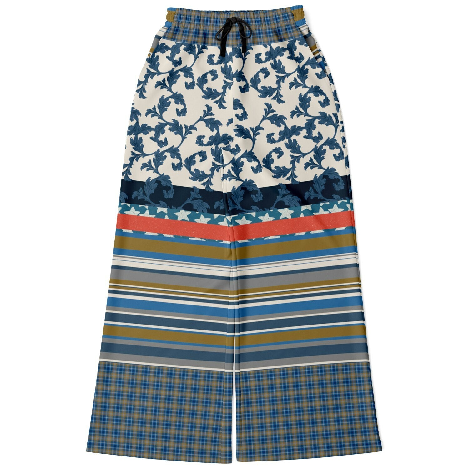 Blue Vine Over You Floral Stripe Eco-Poly Wide Leg Pants