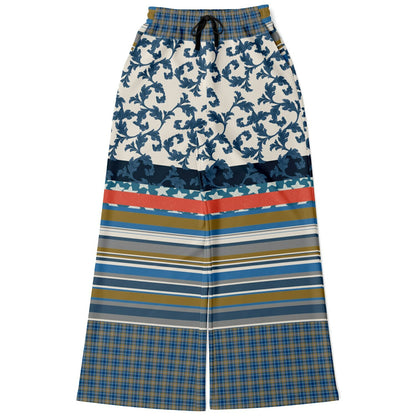 Blue Vine Over You Floral Stripe Eco-Poly Wide Leg Pants