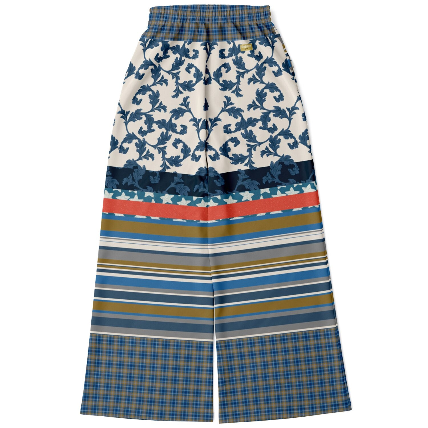 Blue Vine Over You Floral Stripe Eco-Poly Wide Leg Pants