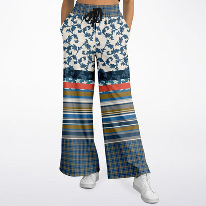 Blue Vine Over You Floral Stripe Eco-Poly Wide Leg Pants