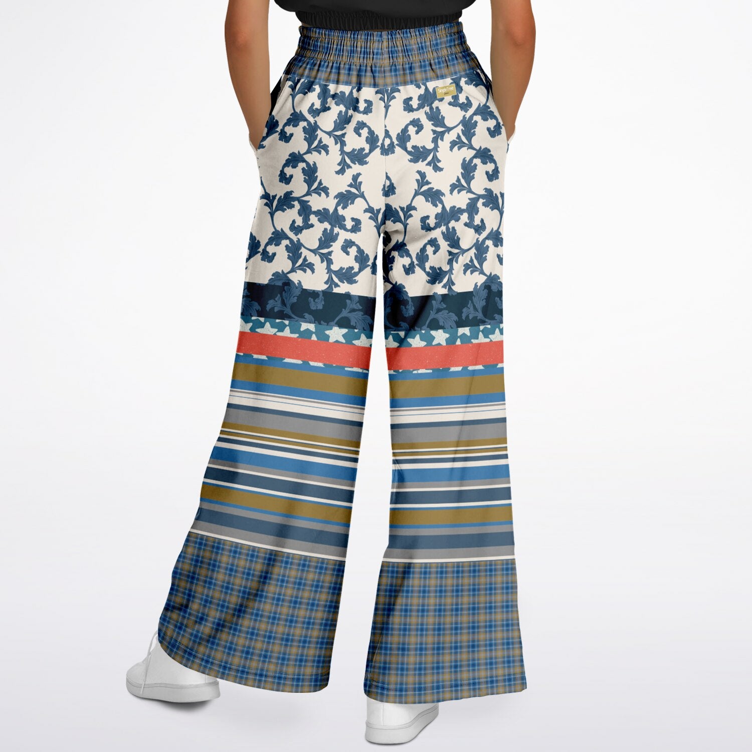 Blue Vine Over You Floral Stripe Eco-Poly Wide Leg Pants