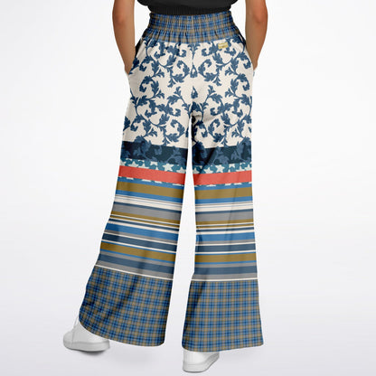 Blue Vine Over You Floral Stripe Eco-Poly Wide Leg Pants