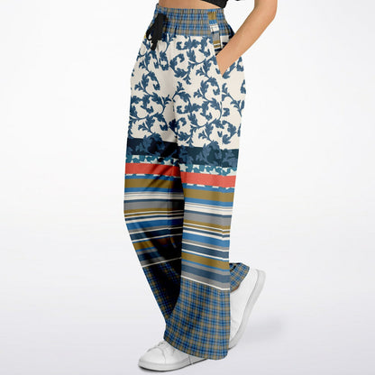 Blue Vine Over You Floral Stripe Eco-Poly Wide Leg Pants
