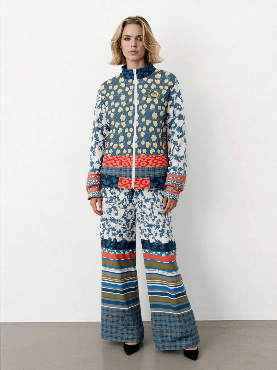 Blue Vine Over You Floral Stripe Unisex Eco-Poly Track Jacket