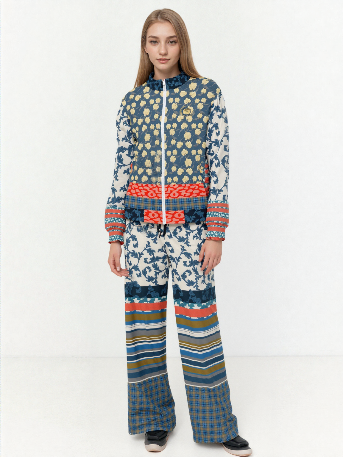 Blue Vine Over You Floral Stripe Unisex Eco-Poly Track Jacket