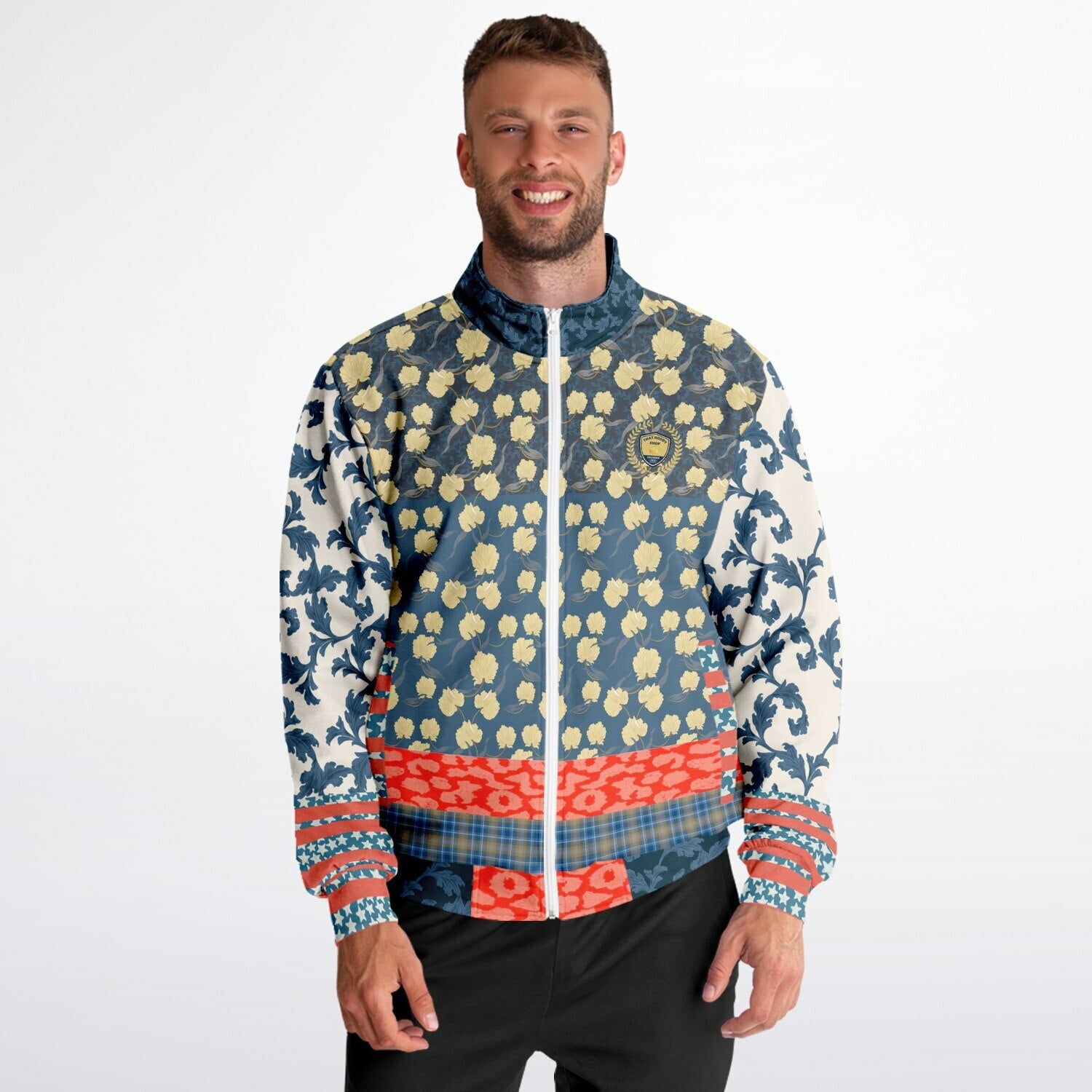 Blue Vine Over You Floral Stripe Unisex Eco-Poly Track Jacket