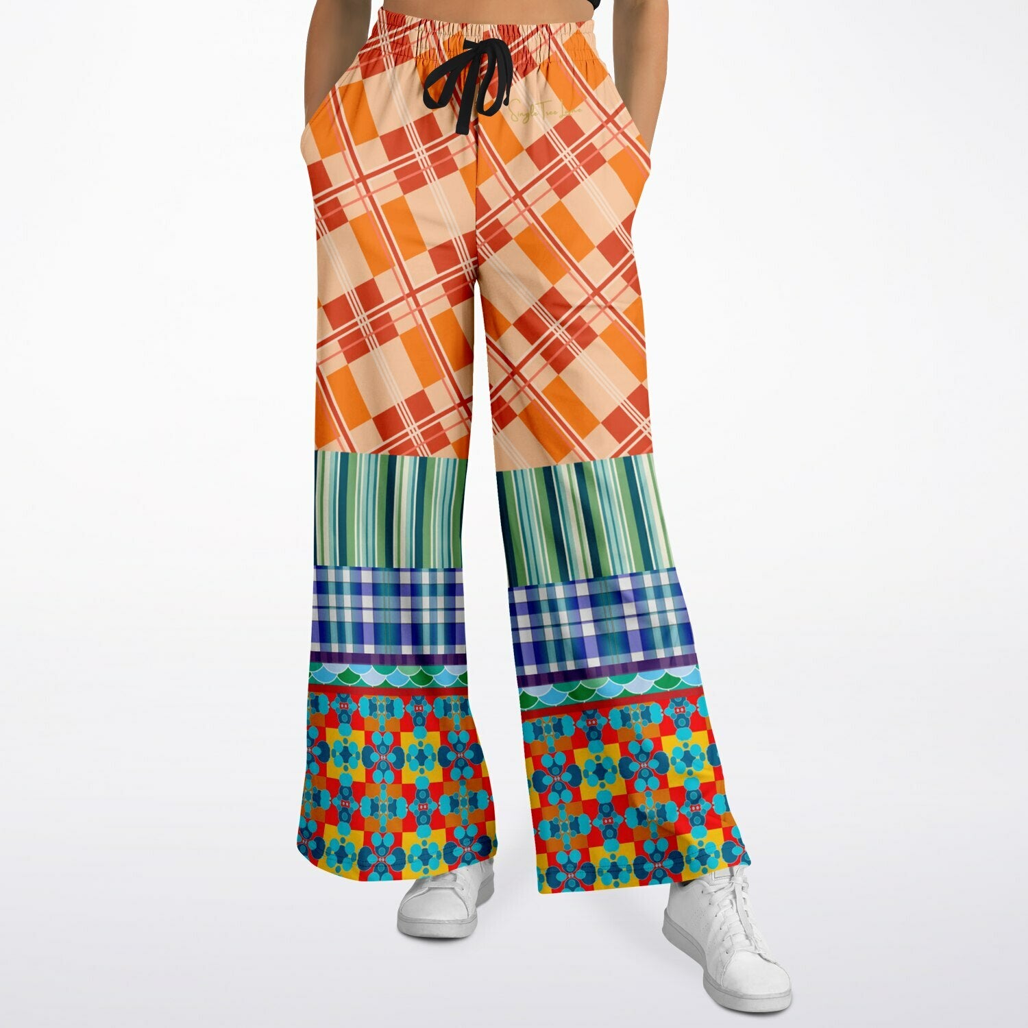 Boats of the Saint Marys Plaid Patchwork Eco-Poly Wide Leg Pants