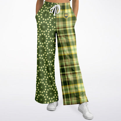 Brook with Aloes in Green Circles and Plaid Eco-Poly Wide Leg Pants