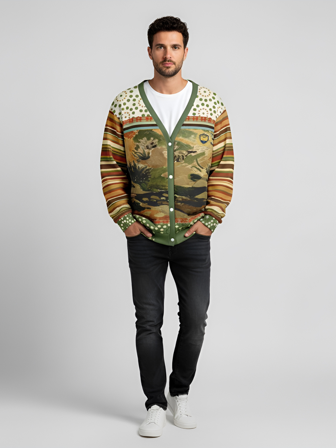 Brook with Aloes in Patchwork Heavyweight Unisex Cardigan