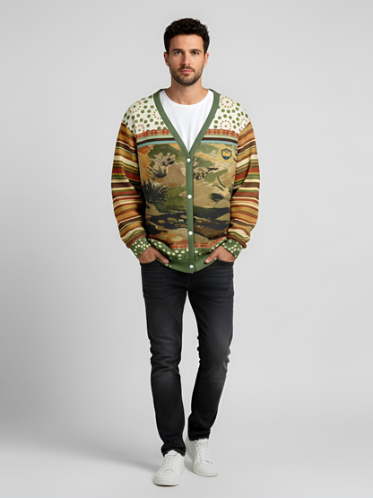 Brook with Aloes in Patchwork Heavyweight Unisex Cardigan