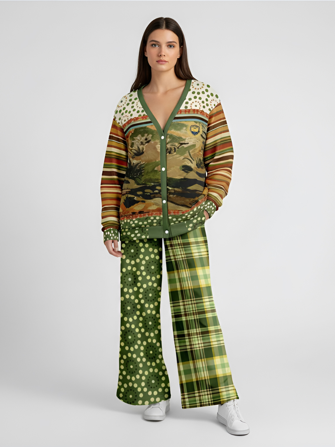 Brook with Aloes in Patchwork Heavyweight Unisex Cardigan