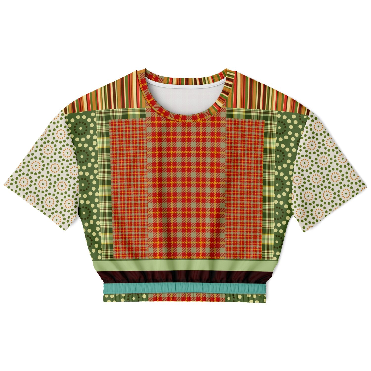 Brook with Aloes in Patchwork Eco-Poly Short Sleeve Cropped Pullover