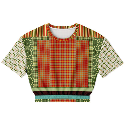 Brook with Aloes in Patchwork Eco-Poly Short Sleeve Cropped Pullover