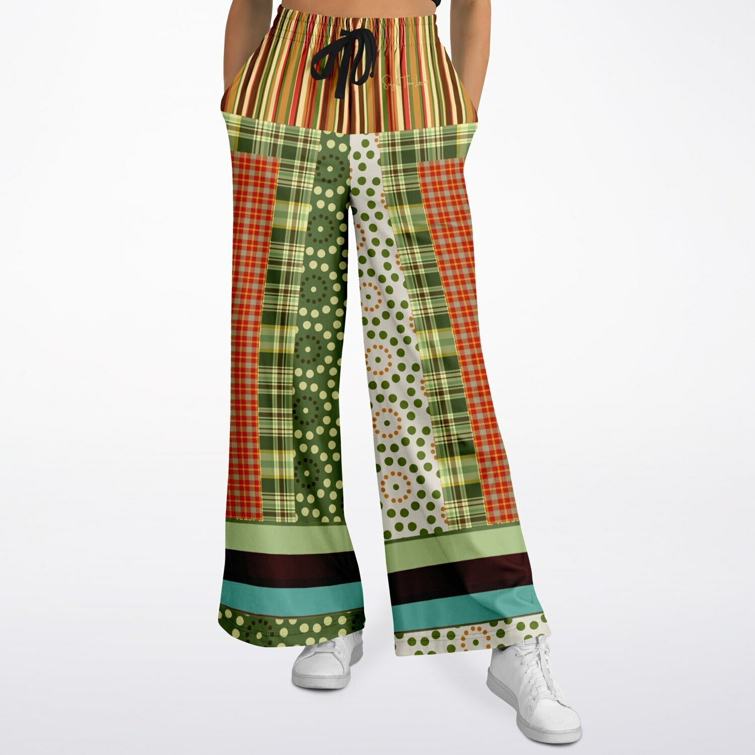 Brook with Aloes in Patchwork Eco-Poly Wide Leg Pants